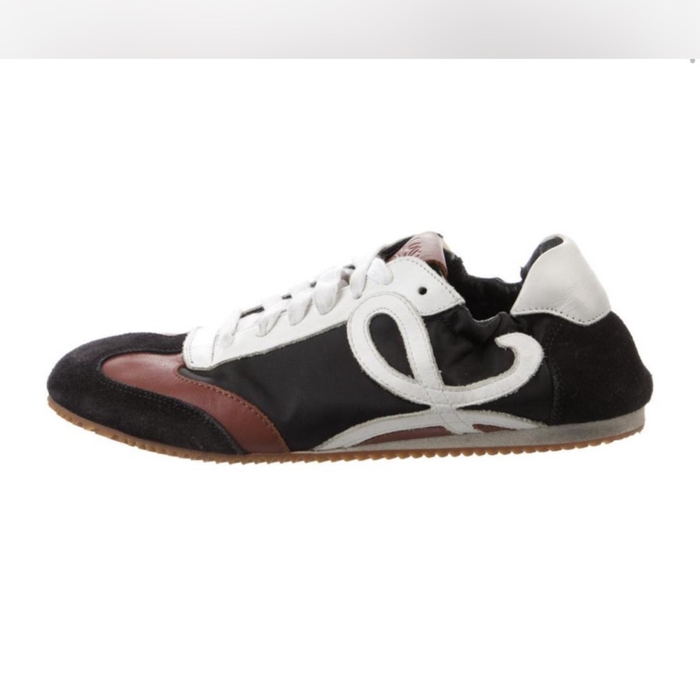 Loewe Black White and Brown Low-Profile Lace-Up Sneaker